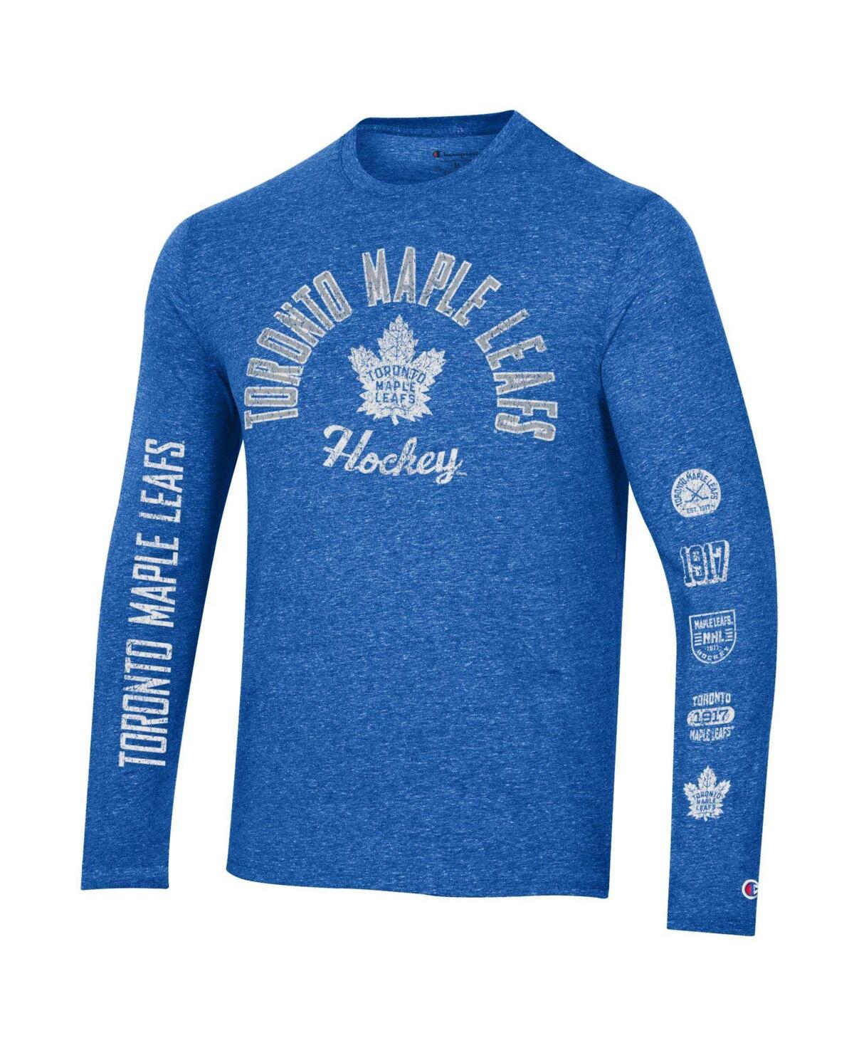 Men's ChampionDistressed Toronto Maple Leafs Multi-Logo Tri-Blend Long Sleeve T-shirt - Heather Blue