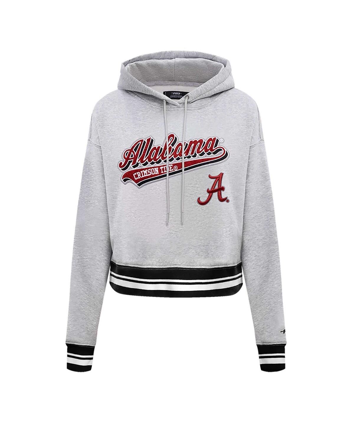 Pro Standard Heather Gray Alabama Crimson Tide Script Tail Fleece Cropped Pullover Hoodie In Heather Gray