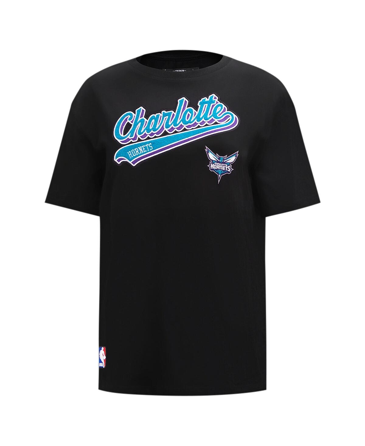 Shop Pro Standard Women's  Black Charlotte Hornets Script Boyfriend T-shirt