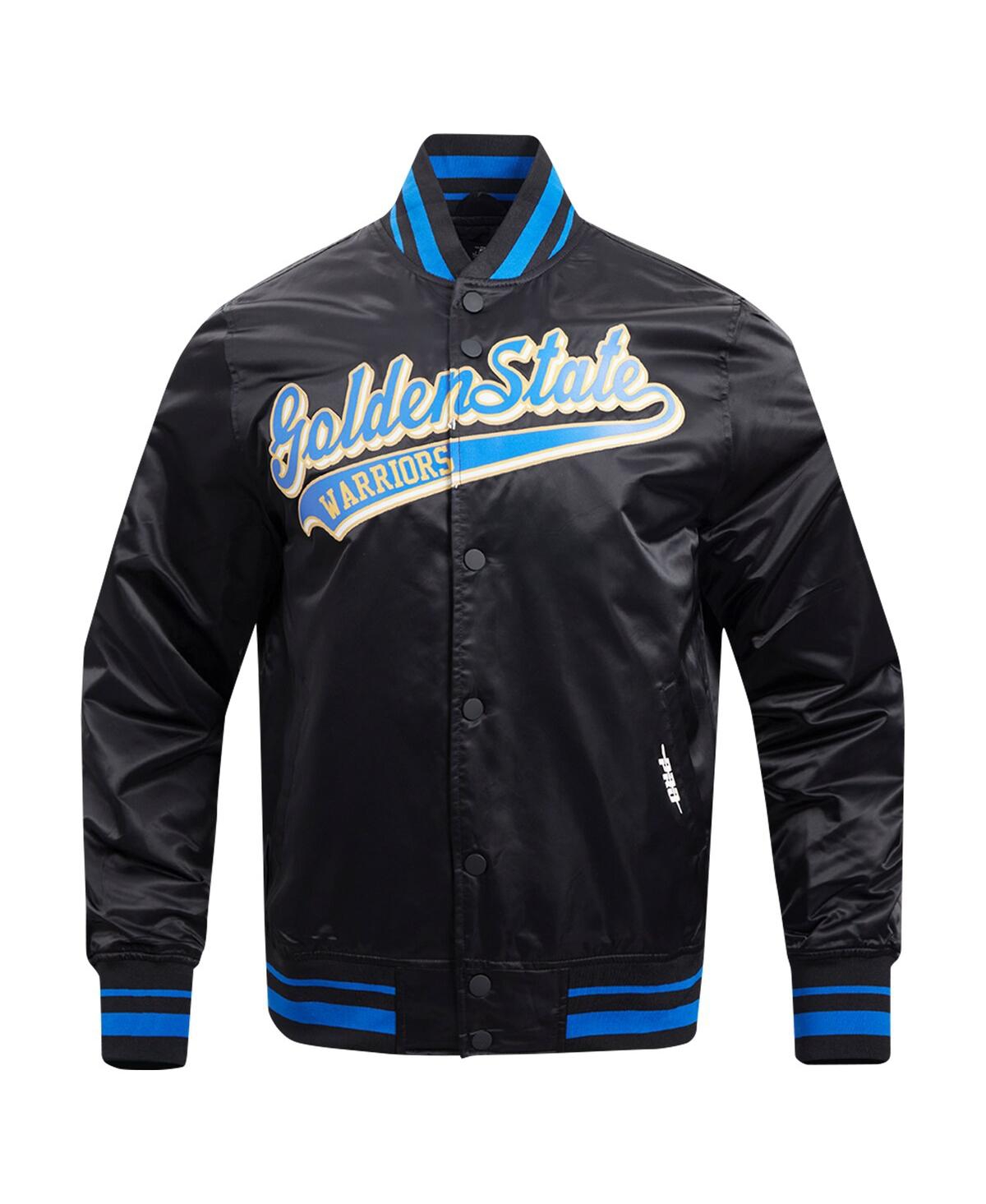 Pro Standard Black Golden State Warriors Script Tail Full-snap Satin Varsity Jacket In Black