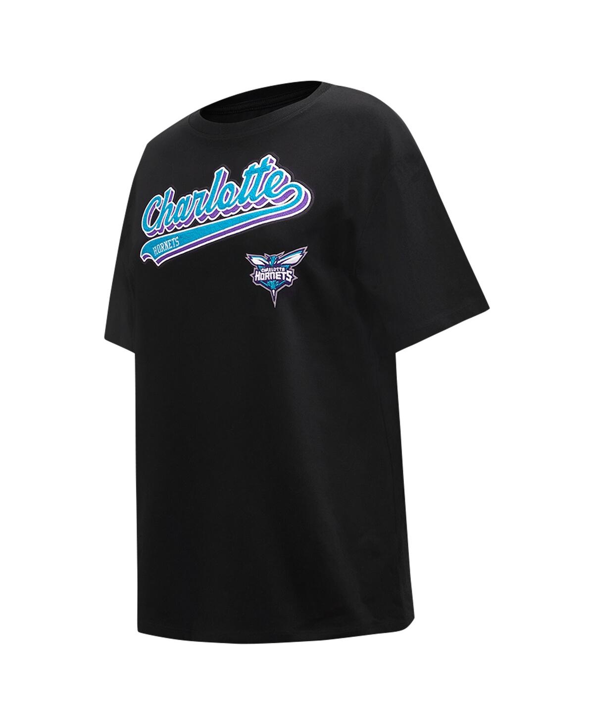 Shop Pro Standard Women's  Black Charlotte Hornets Script Boyfriend T-shirt