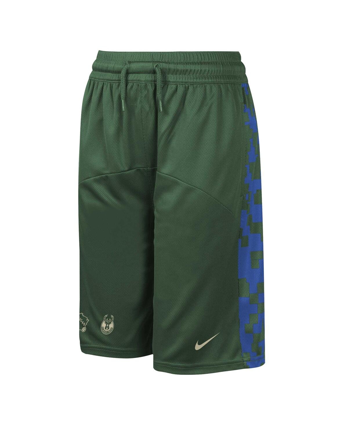 Nike Big Boys  Hunter Green Milwaukee Bucks Courtside Starting Five Team Shorts In Hunter Green