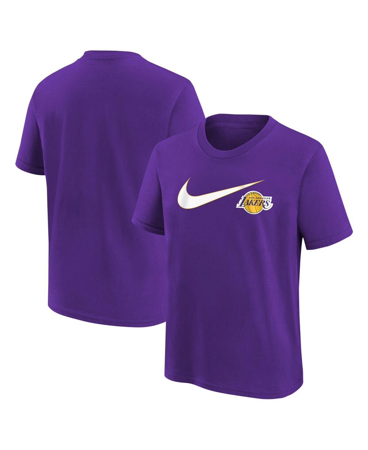 Shop Nike Big Boys And Girls  Purple Los Angeles Lakers Swoosh T-shirt