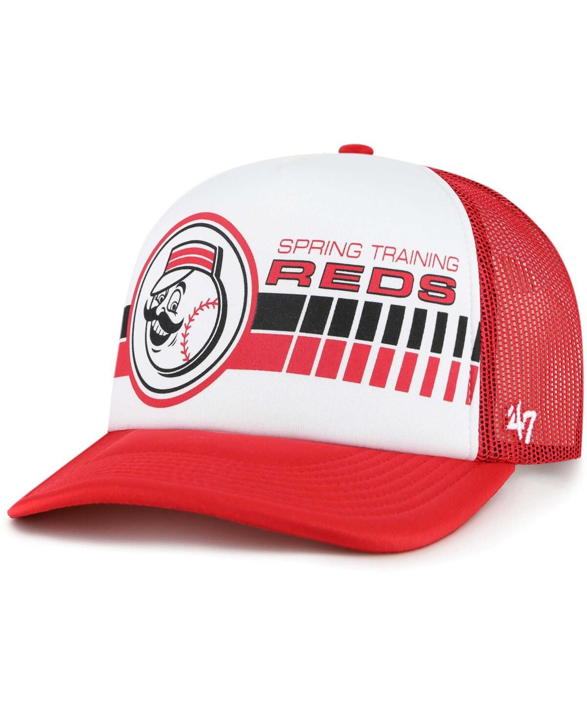47 Brand Men's ' White, Red Cincinnati Reds 2024 Spring Training Foam Trucker Adjustable Hat In White,red