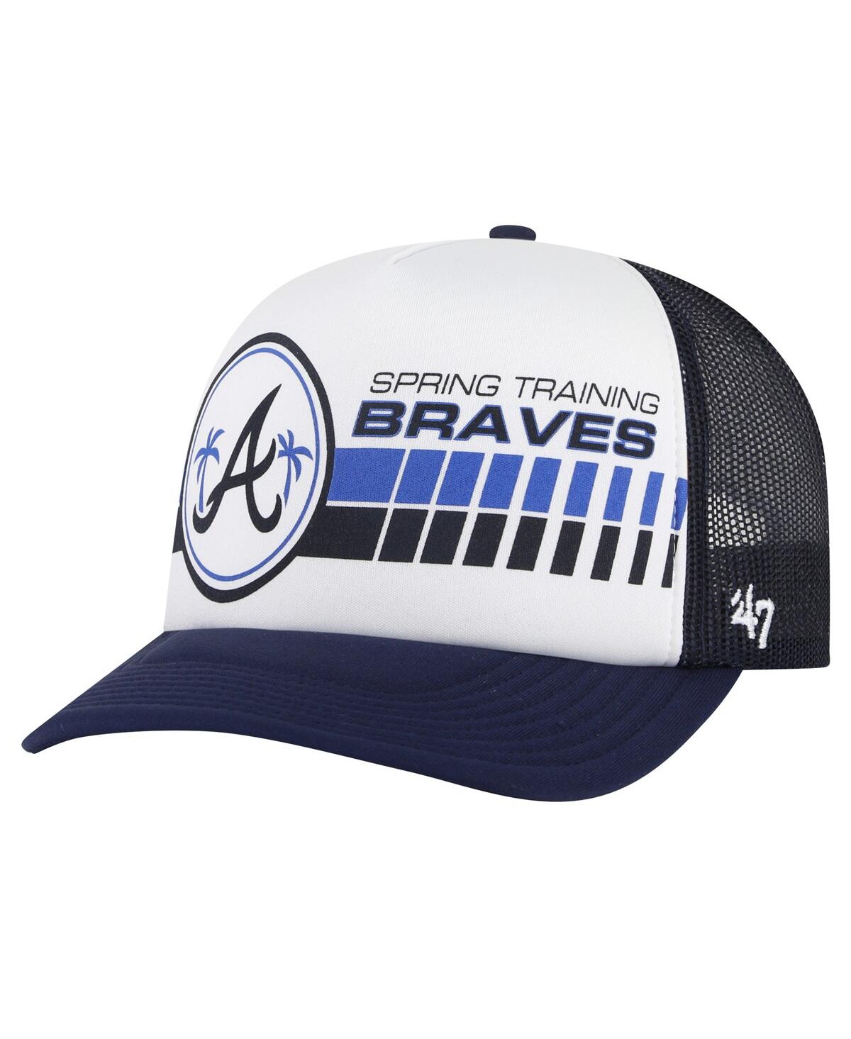 47 Brand Men's ' White, Navy Atlanta Braves 2024 Spring Training Foam Trucker Adjustable Hat In White,navy