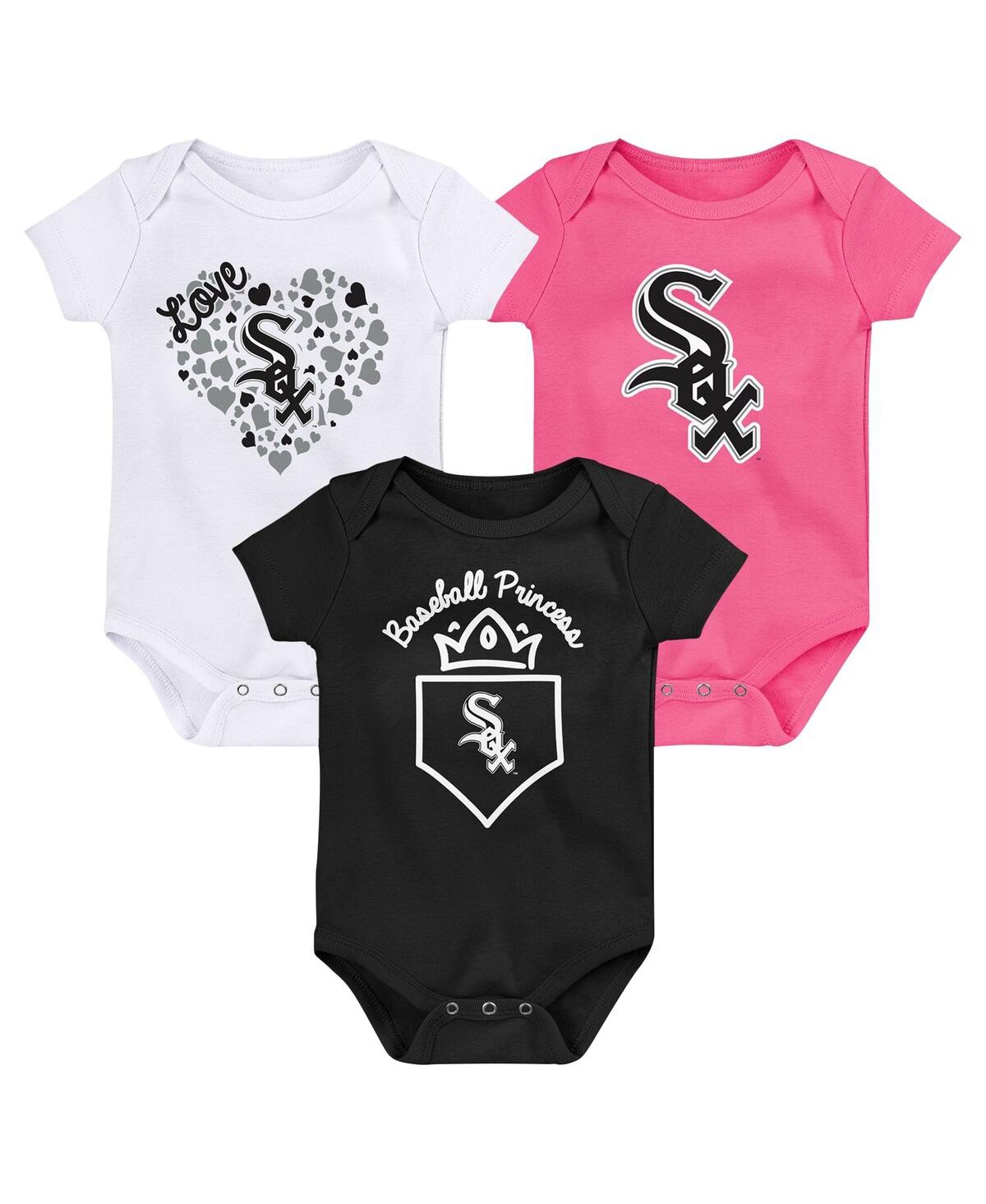 Outerstuff Baby Boys And Girls  Chicago White Sox 3-pack Home Run Bodysuit Set In White,black,pink