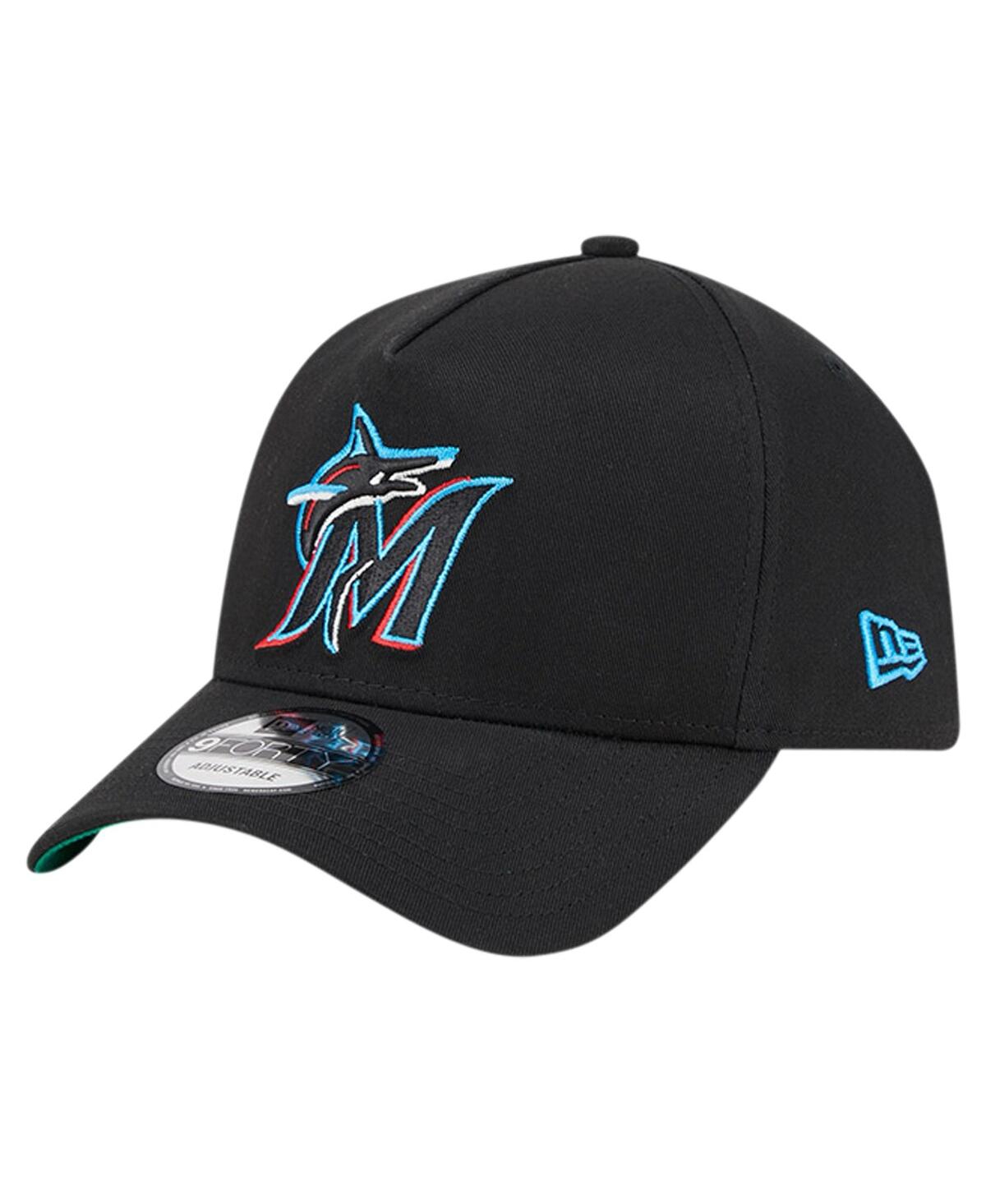 Shop New Era Men's  Black Miami Marlins Team Color A-frame 9forty Adjustable Hat