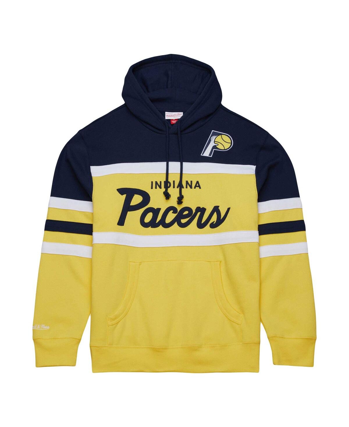 Shop Mitchell & Ness Men's  Navy, Gold Indiana Pacers Head Coach Pullover Hoodie In Navy,gold