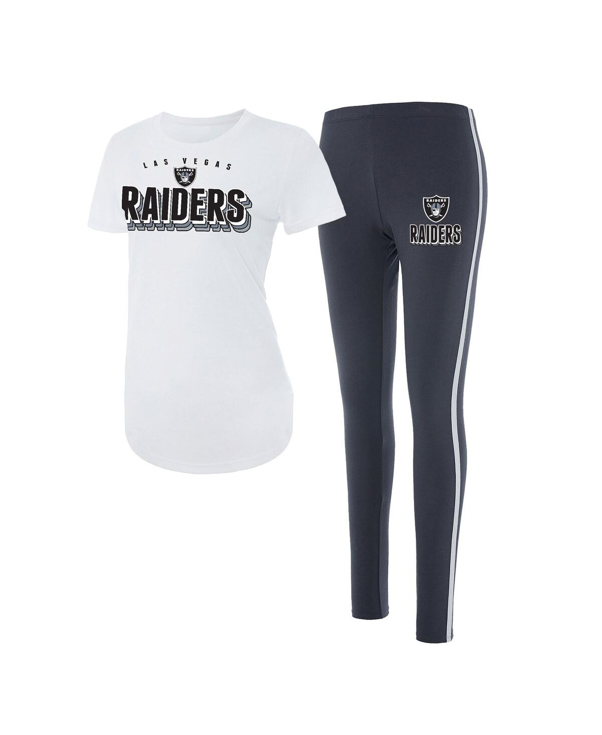 Concepts Sport Women's  White, Charcoal Las Vegas Raiders Sonata T-shirt And Leggings Set In White,charcoal