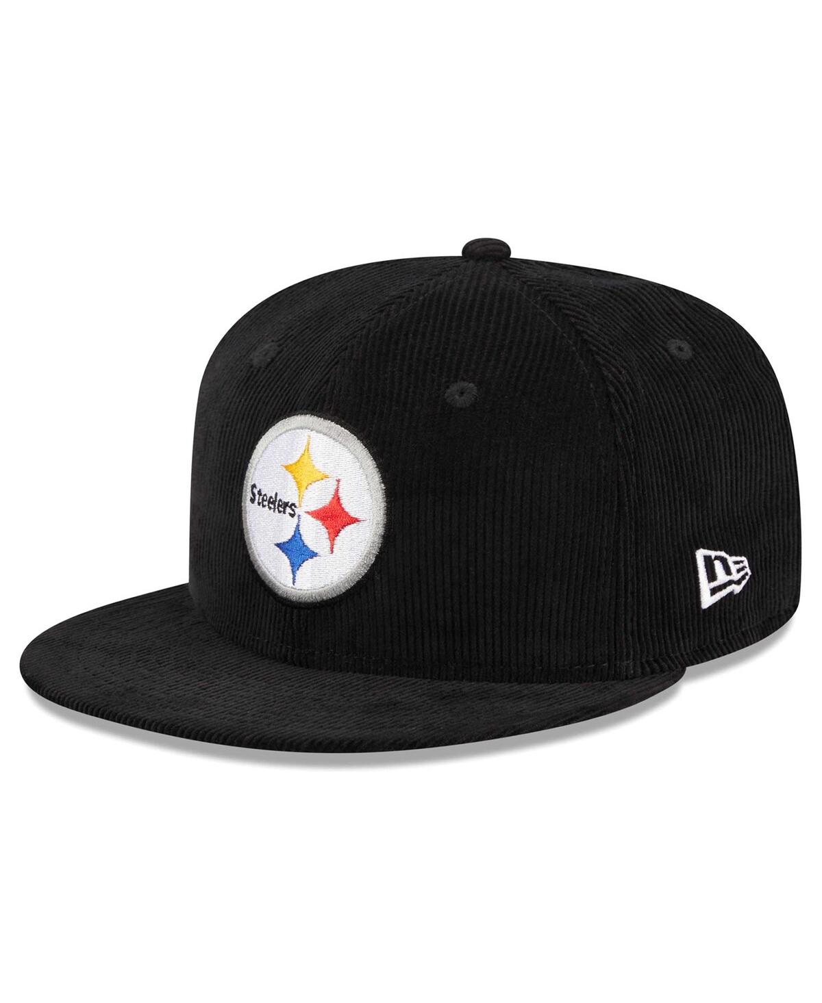 NEW ERA MEN'S NEW ERA BLACK PITTSBURGH STEELERS THROWBACK CORD 59FIFTY FITTED HAT 