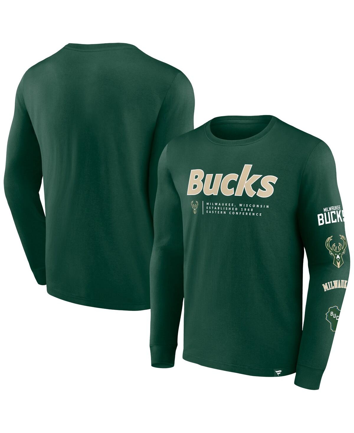 Shop Fanatics Men's  Hunter Green Milwaukee Bucks Baseline Long Sleeve T-shirt