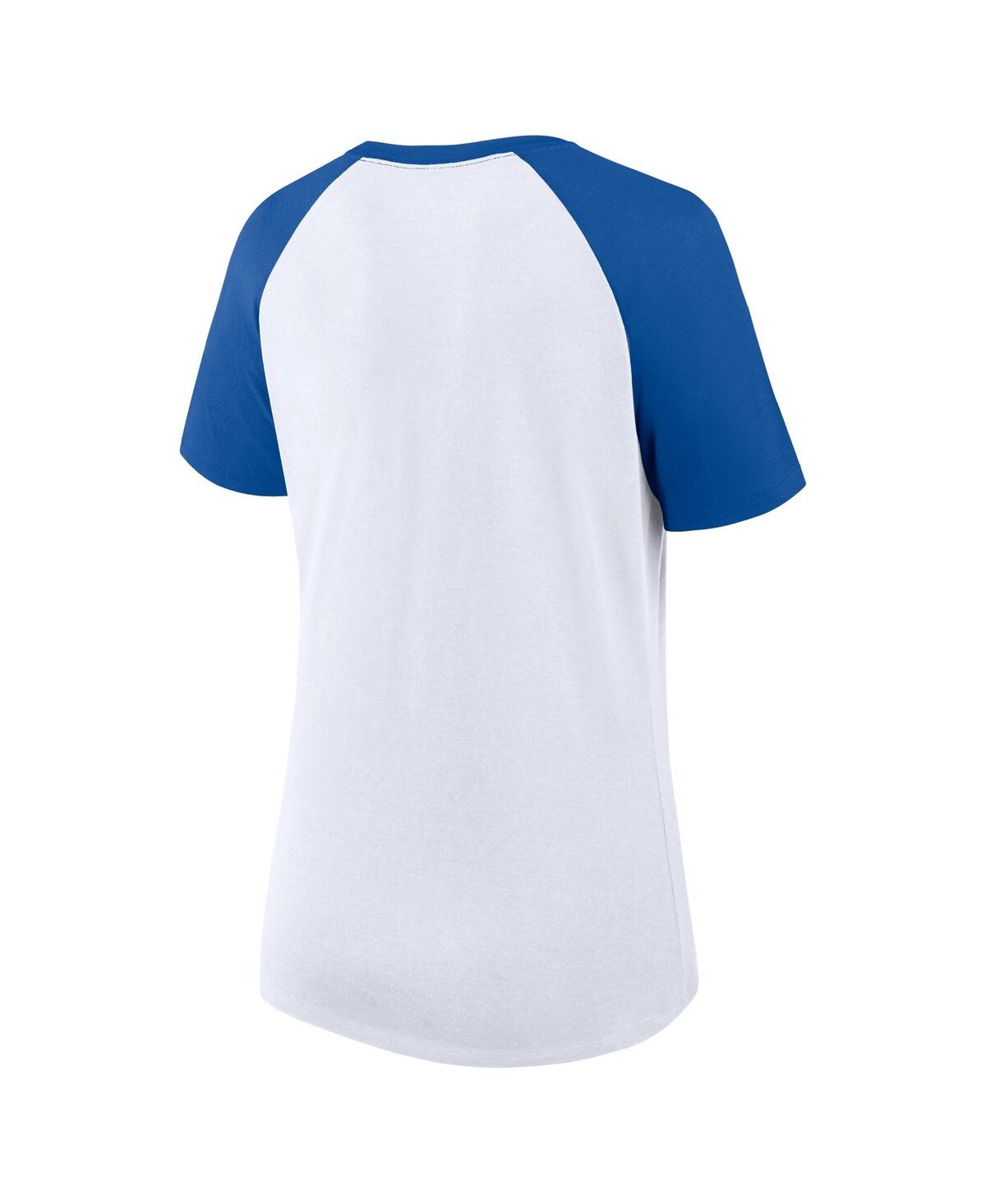 Shop Fanatics Women's  White, Royal Florida Gators Best Squad Stacked Raglan Notch Neck T-shirt In White,royal