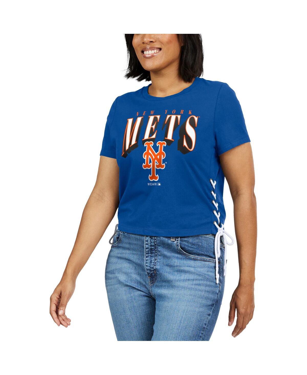 Shop Wear By Erin Andrews Women's  Royal New York Mets Side Lace-up Cropped T-shirt