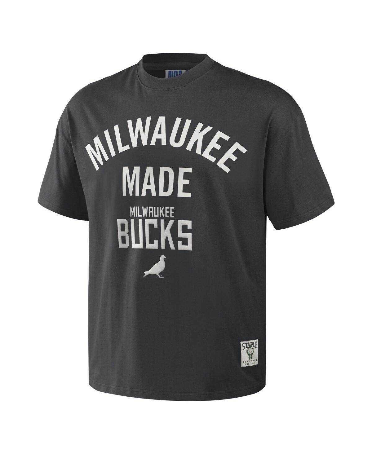 Shop Staple Men's Nba X  Anthracite Milwaukee Bucks Heavyweight Oversized T-shirt