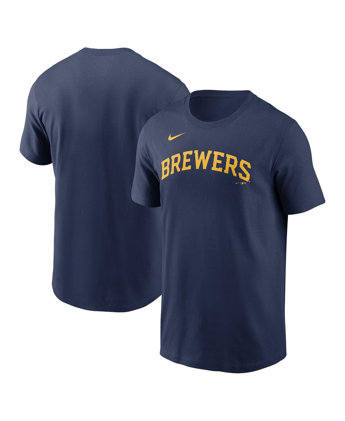 Shop Nike Men's  Navy Milwaukee Brewers Fuse Wordmark T-shirt