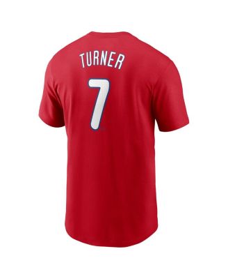 Men's Trea Turner Red Philadelphia Phillies Fuse Name and Number T-shirt