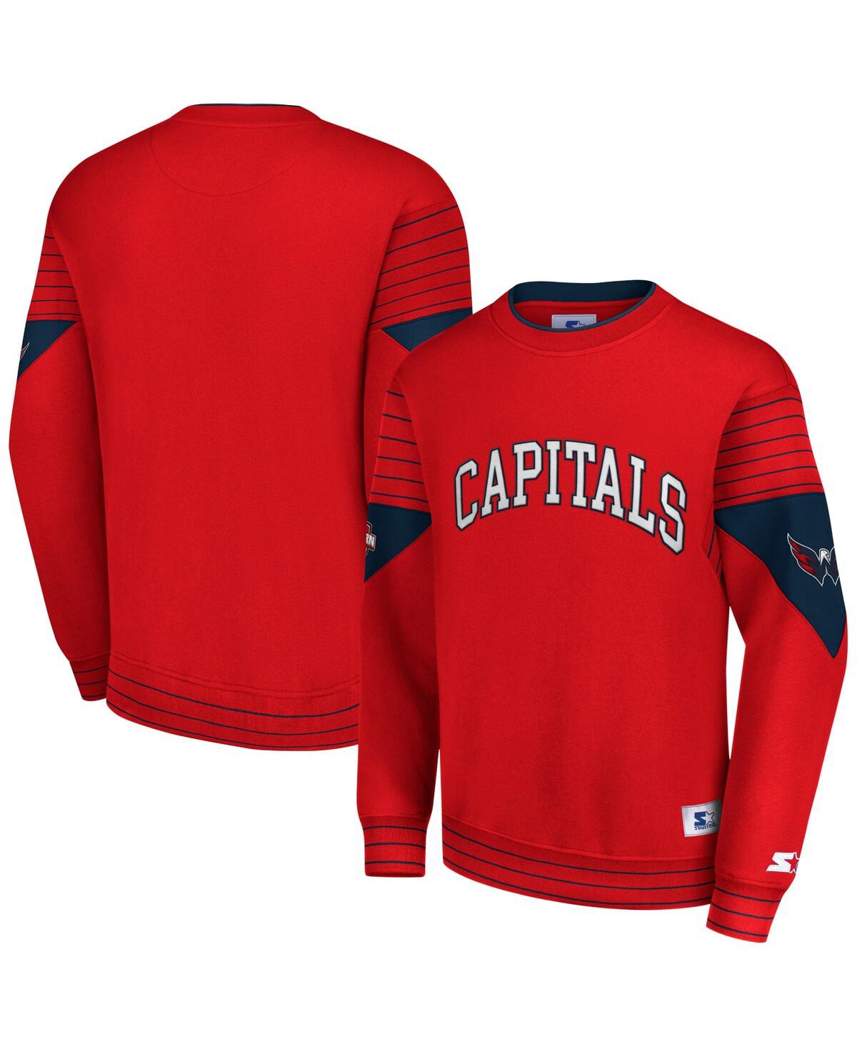 Shop Starter Men's  Red Washington Capitals Faceoff Pullover Sweatshirt
