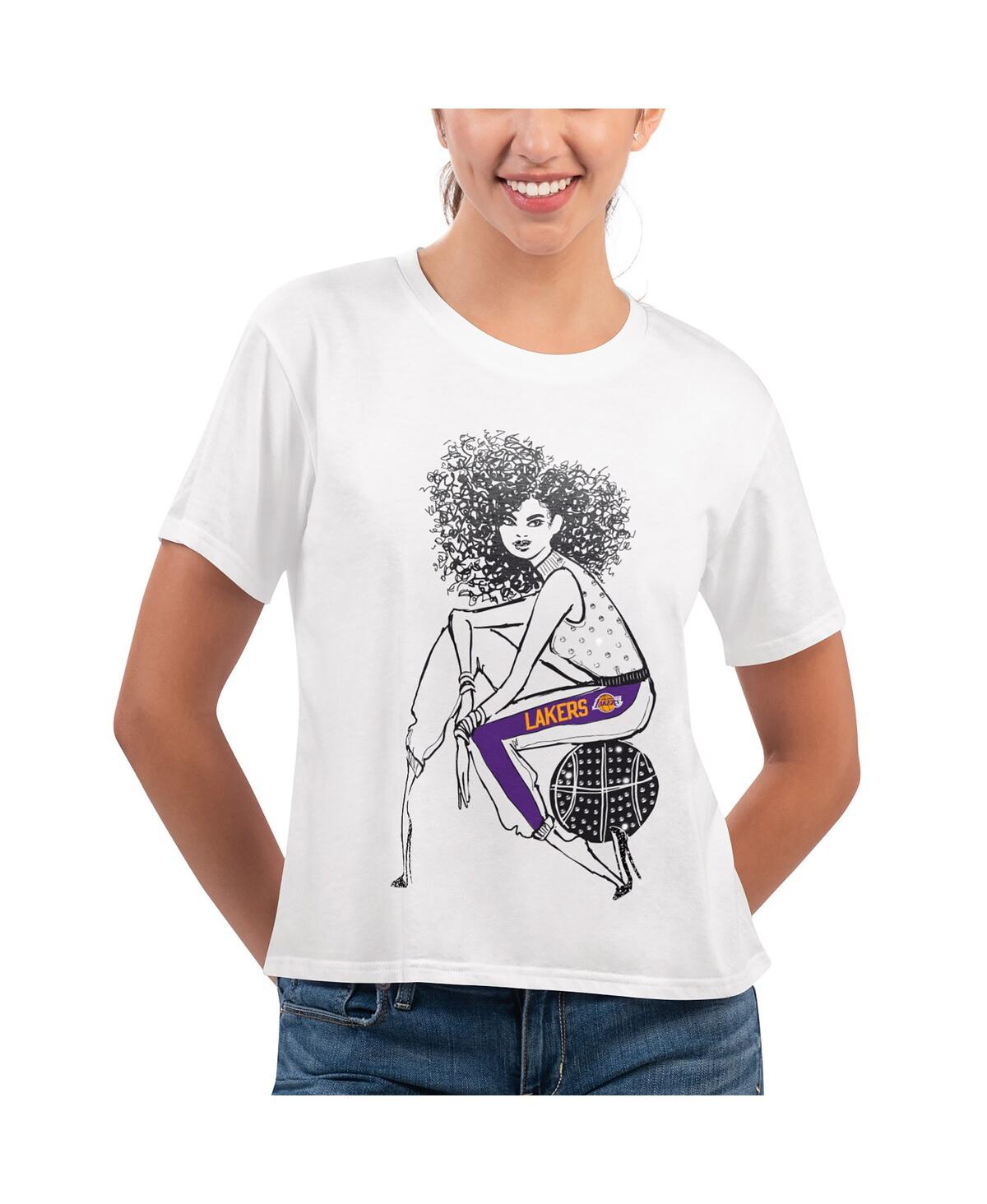 G-iii 4her By Carl Banks White Los Angeles Lakers Play The Ball Cropped T-shirt In White