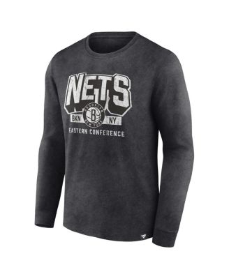 Men's Heather Charcoal Distressed Brooklyn Nets Front Court Press Snow Wash Long Sleeve T-shirt