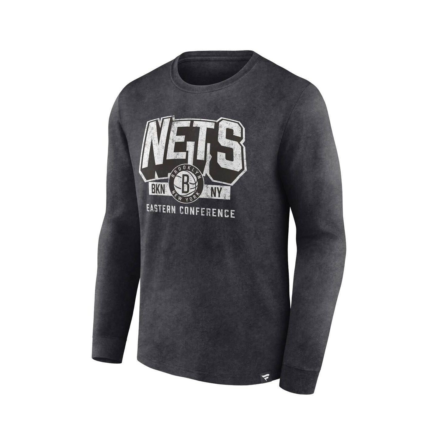 Мужская футболка Fanatics Heather Charcoal Distressed Brooklyn Nets Front Court Press Snow Wash Long Sleeve — фото 3