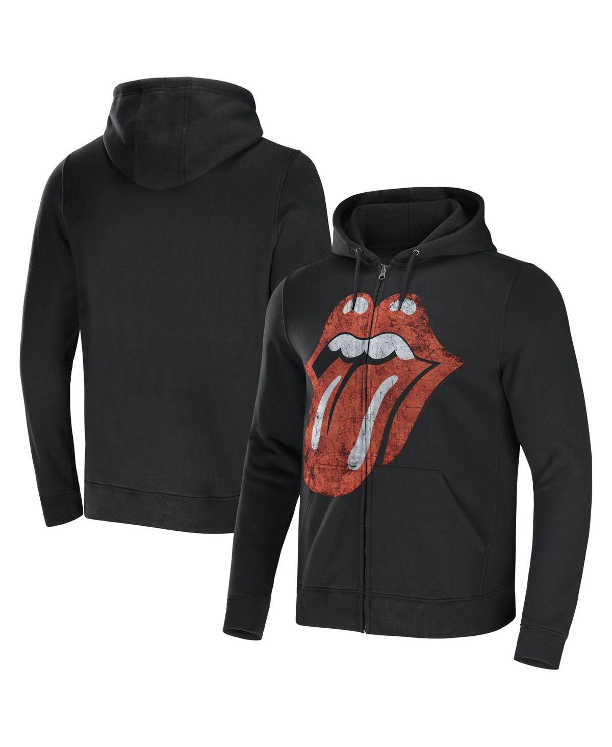 Bravado Men's And Women's Black Rolling Stones Distressed Tongue Hoodie Full-zip Sweatshirt