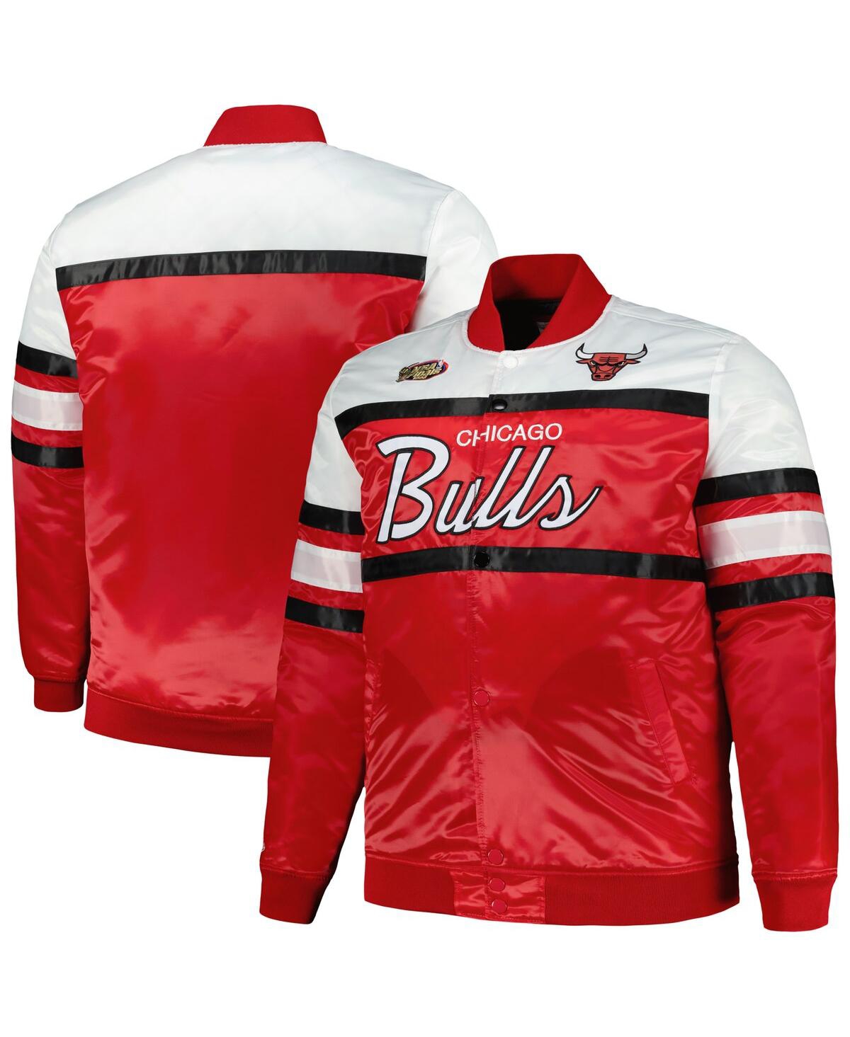 Mitchell & Ness Men's  Red, White Chicago Bulls Big And Tall Heavyweight Full-snap Satin Jacket In Red,white