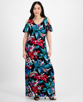 Cold shoulder fashion petite maxi dress