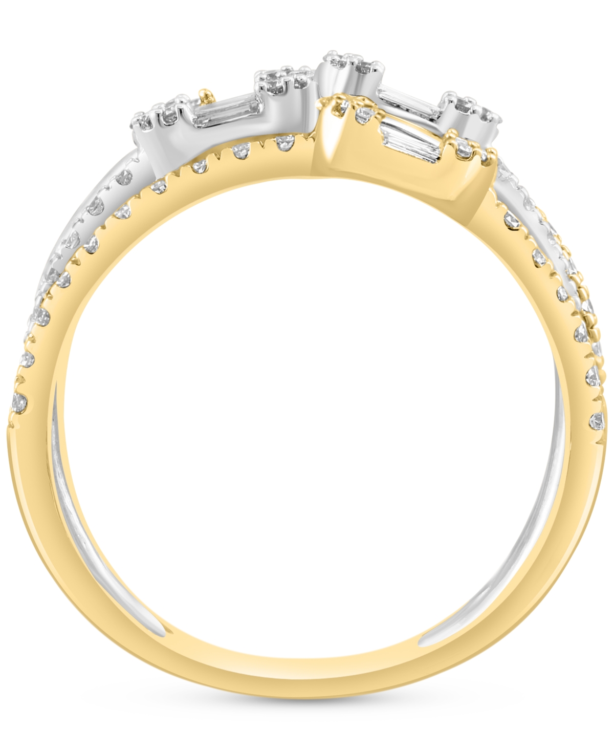 Shop Effy Collection Effy Diamond Baguette & Round Multirow Statement Ring (3/4 Ct. T.w.) In 14k Two-tone Gold In Ylw,wht Go