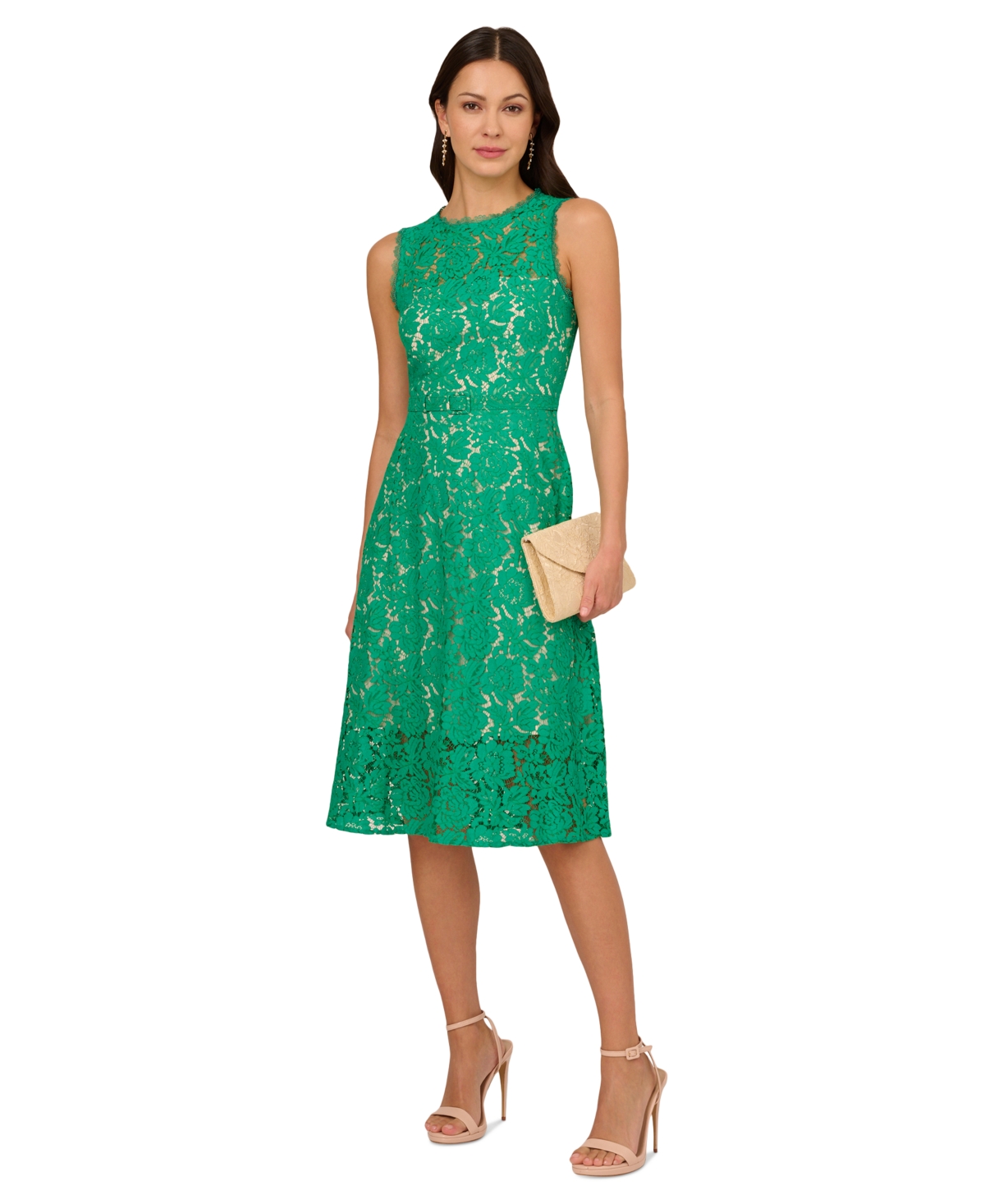 Women's Sleeveless Lace Midi Dress - Botanical Green