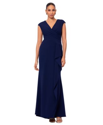 Betsy & Adam - Women's V-Neck Ruffle-Front Suba Crepe Dress