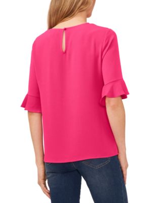 Women's Ruffled-Cuff 3/4-Sleeve Crew Neck Top