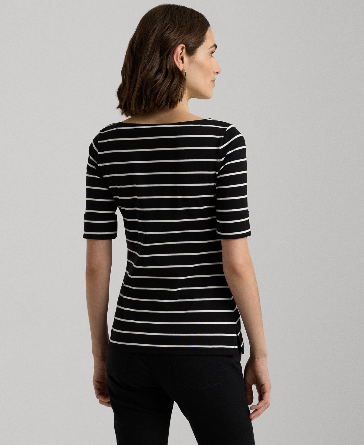 Lauren Ralph Lauren Striped Boatneck Top -Black