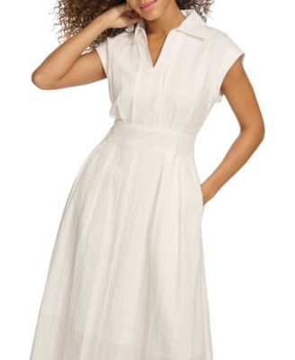  Women's Textured Stripe Midi Shirtdress with Collar