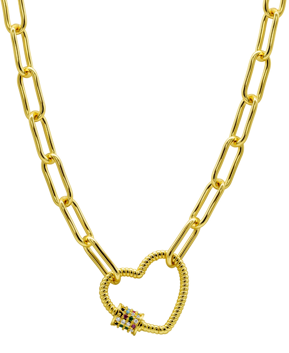 Shop Adornia 14k Gold-plated Paper Clip Chain With Rainbow Heart Screw Lock In Multi