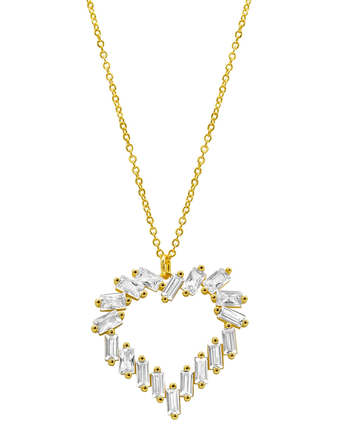 14K Gold-Plated Crystal Baguette Heart Pendant Necklace - Gold