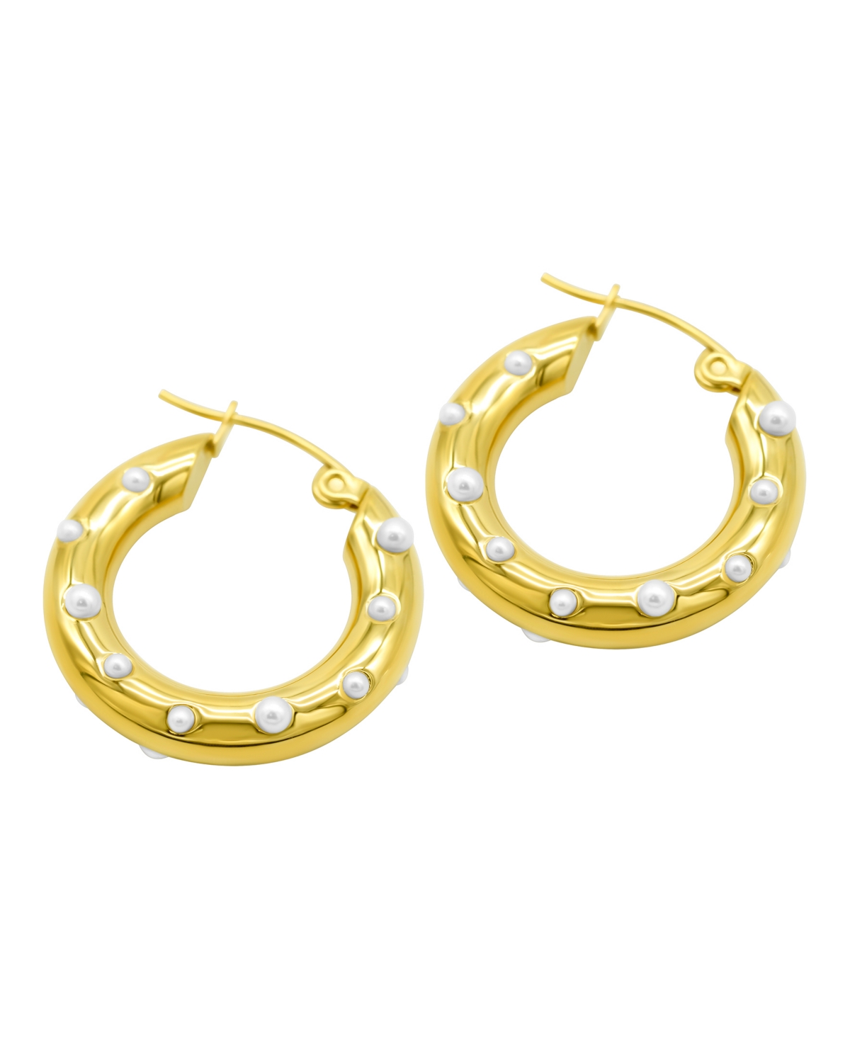 Shop Adornia Tarnish Resistant 14k Gold-plated Imitation Pearl-studded Hoop Earrings In White
