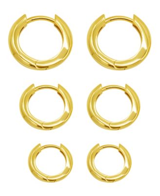 14K Gold-Plated 3-Huggie Hoop Earrings Set