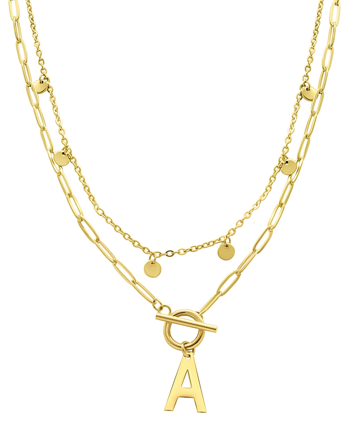 Adornia Tarnish Resistant 14k Gold-plated Confetti And Paperclip Layered Initial Toggle Necklace