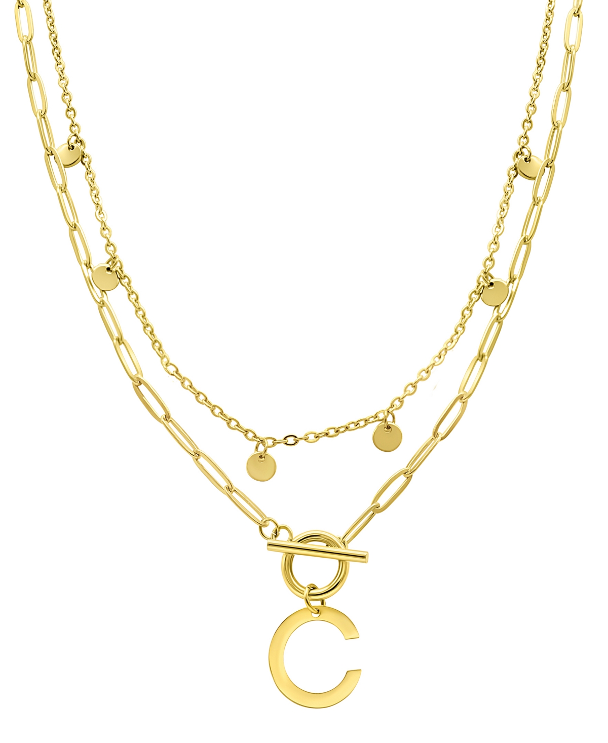Adornia Tarnish Resistant 14k Gold-plated Confetti And Paperclip Layered Initial Toggle Necklace In Gold- C