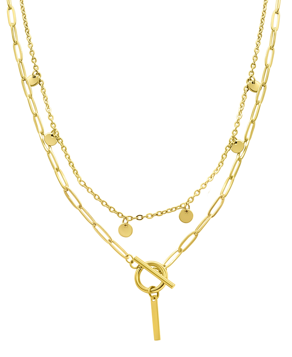 Adornia Tarnish Resistant 14k Gold-plated Confetti And Paperclip Layered Initial Toggle Necklace In Gold- I