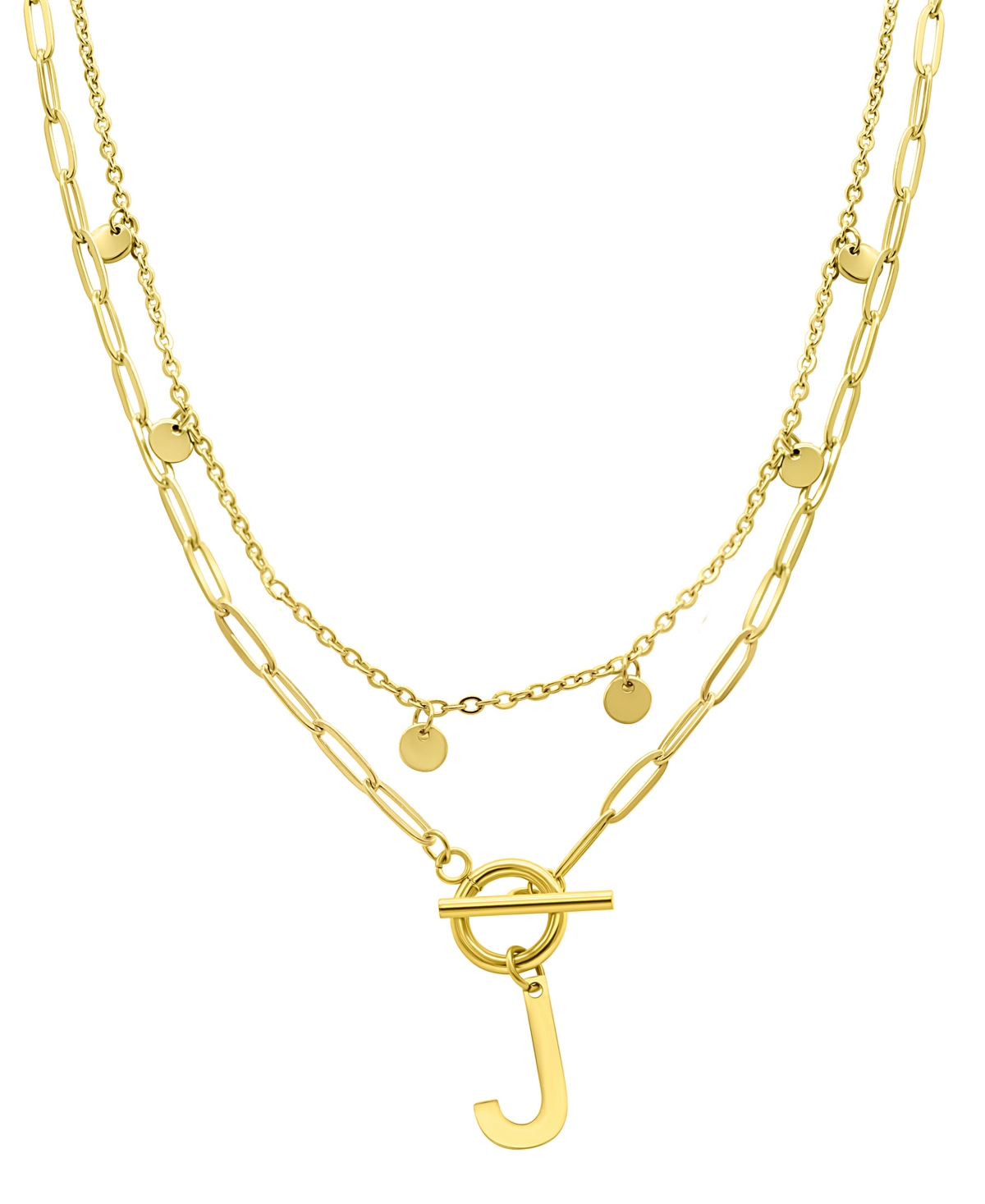 Adornia Tarnish Resistant 14k Gold-plated Confetti And Paperclip Layered Initial Toggle Necklace In Gold- J