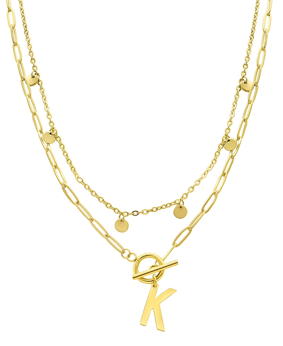 Adornia Tarnish Resistant 14k Gold-plated Confetti And Paperclip Layered Initial Toggle Necklace In Gold- K