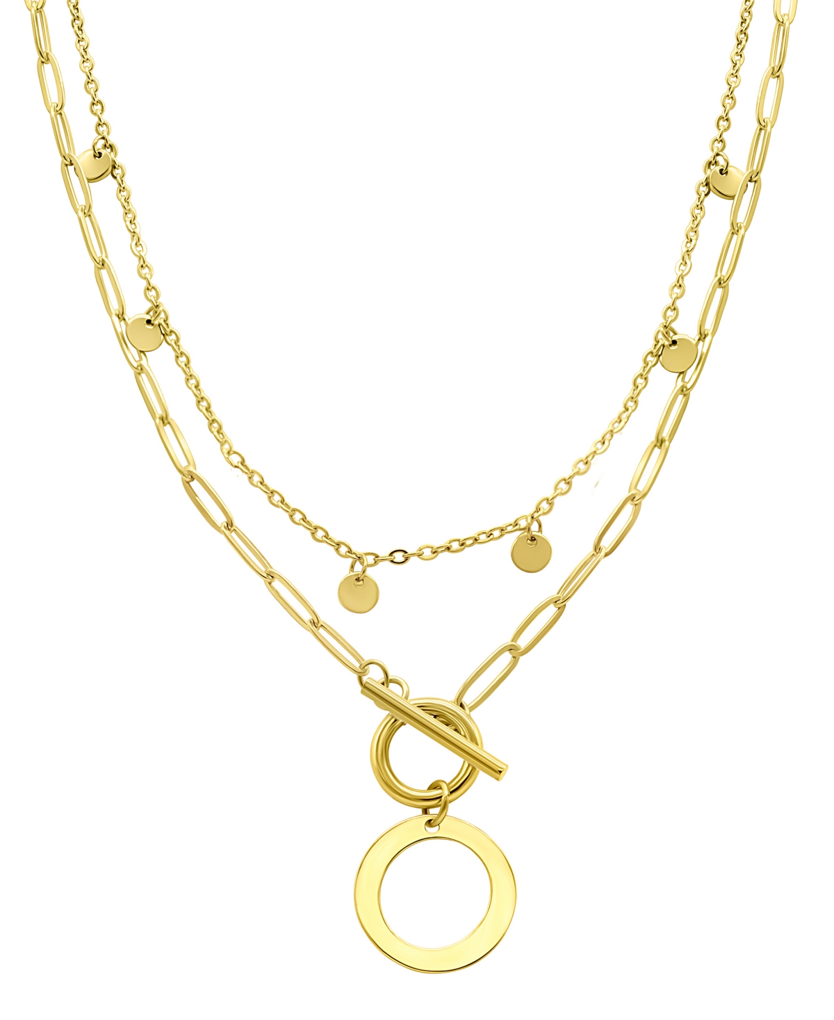 Adornia Tarnish Resistant 14k Gold-plated Confetti And Paperclip Layered Initial Toggle Necklace In Gold- Q