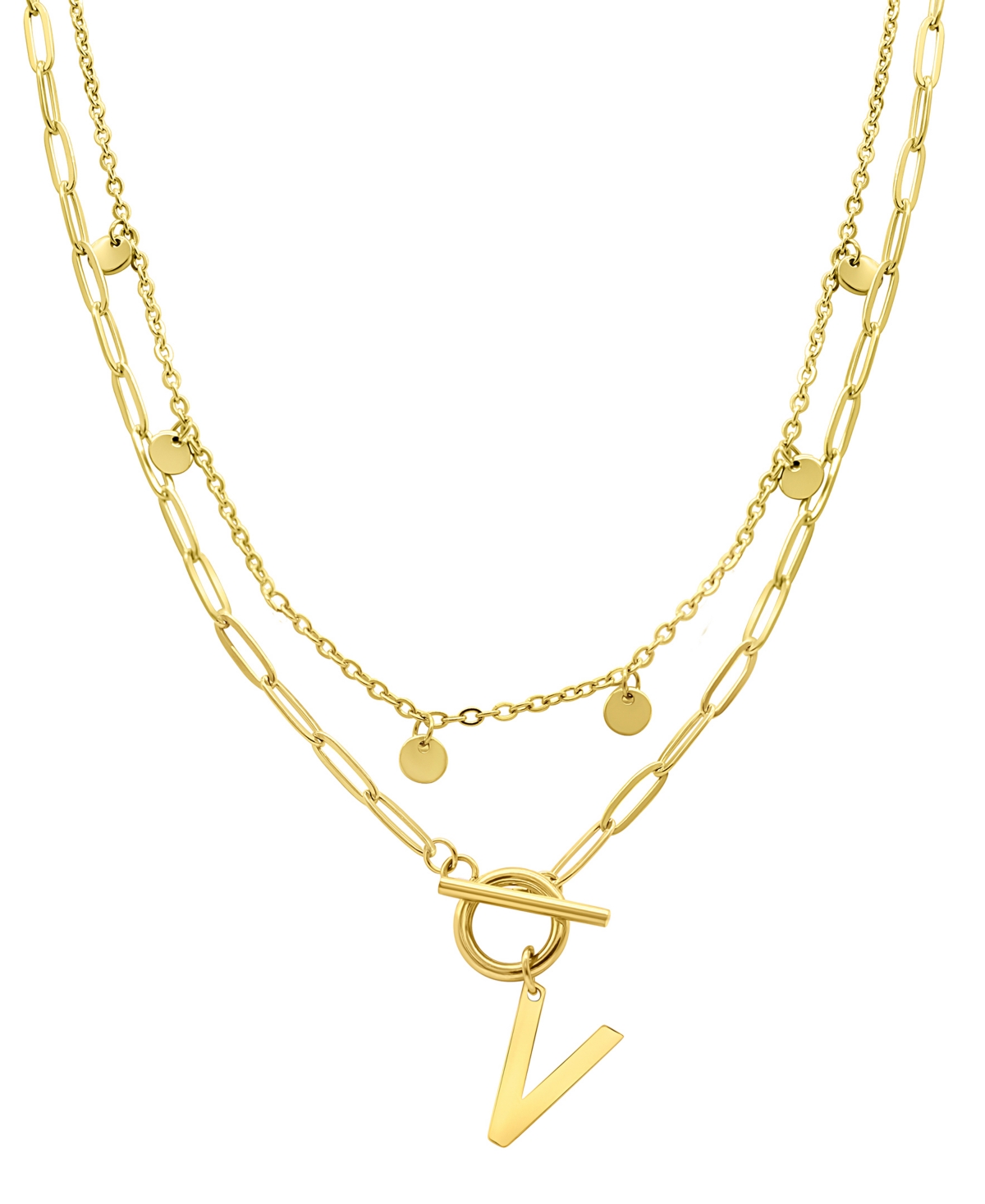 Adornia Tarnish Resistant 14k Gold-plated Confetti And Paperclip Layered Initial Toggle Necklace In Gold- V
