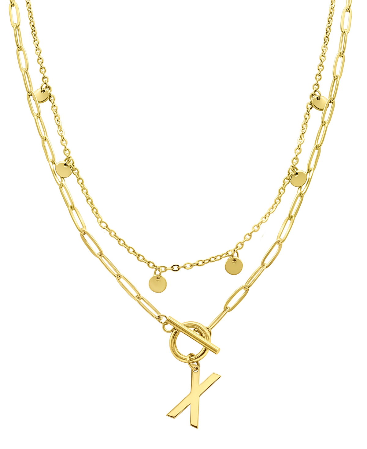 Adornia Tarnish Resistant 14k Gold-plated Confetti And Paperclip Layered Initial Toggle Necklace In Gold- X