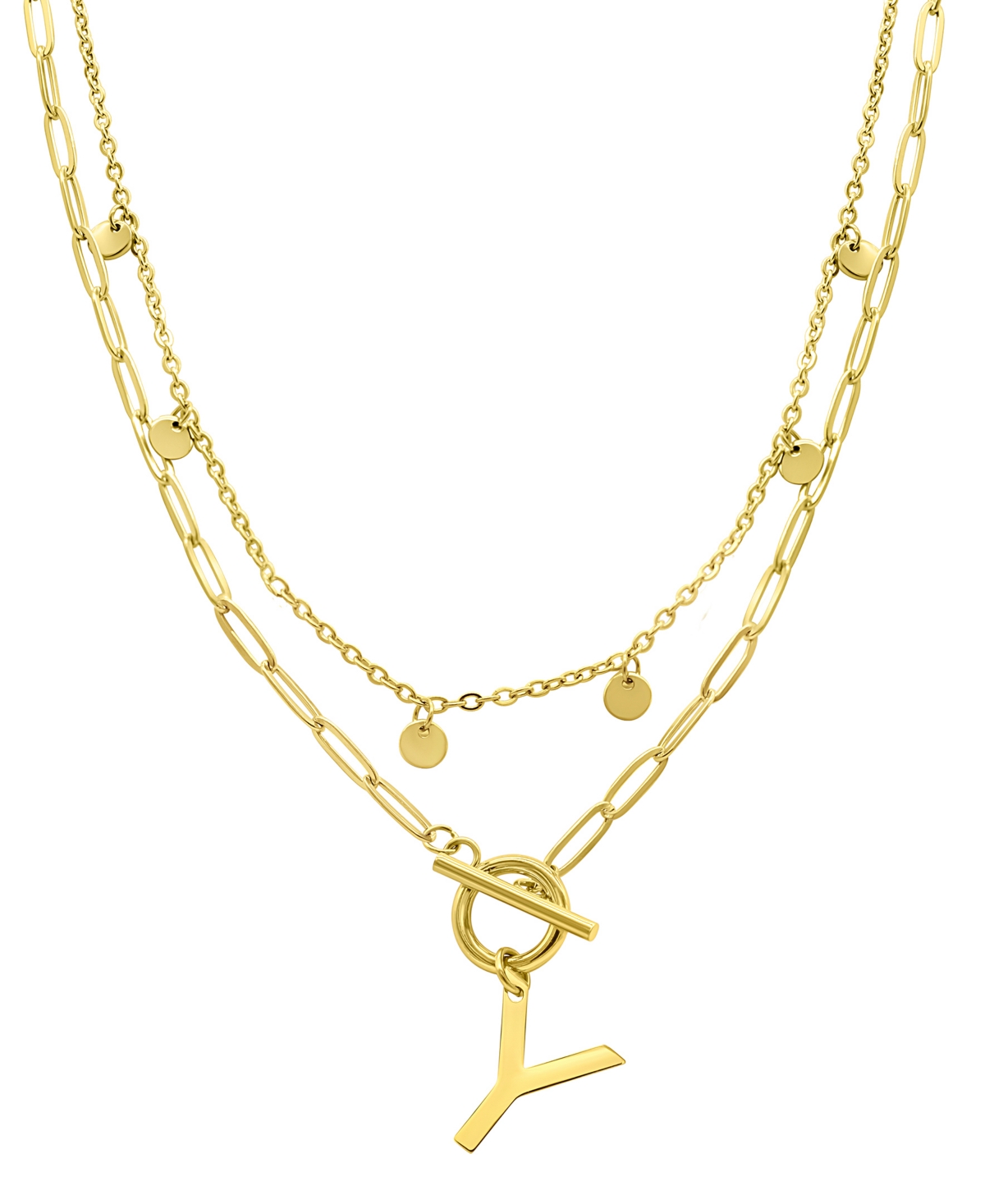 Adornia Tarnish Resistant 14k Gold-plated Confetti And Paperclip Layered Initial Toggle Necklace In Gold- Y