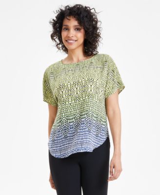 Anne Klein - Women's Printed Short-Sleeve Ombre Blouse