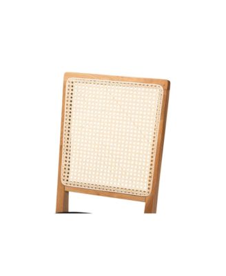 Idris Mid-Century Modern Fabric Upholstered and Oak Finished 2-Piece Rattan Dining Chair Set