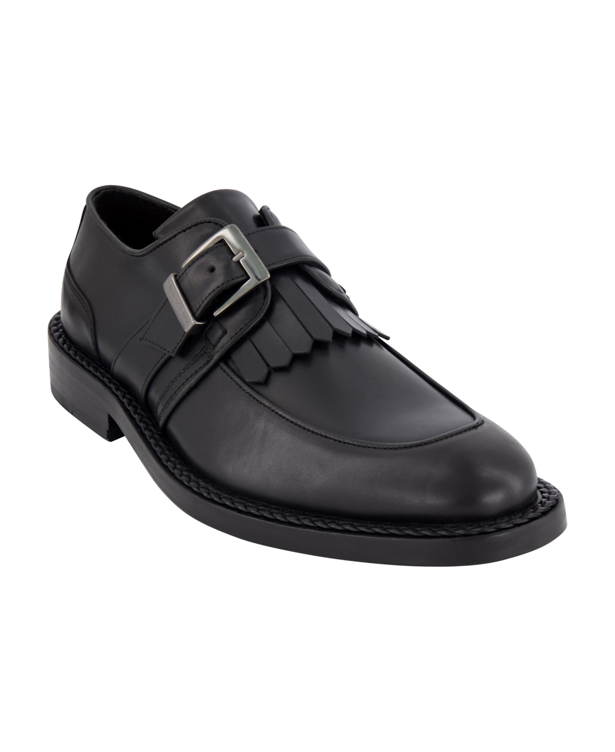 Karl Lagerfeld Paris Men's White Label Monk Strap Moc Toe with Fringe Shoes