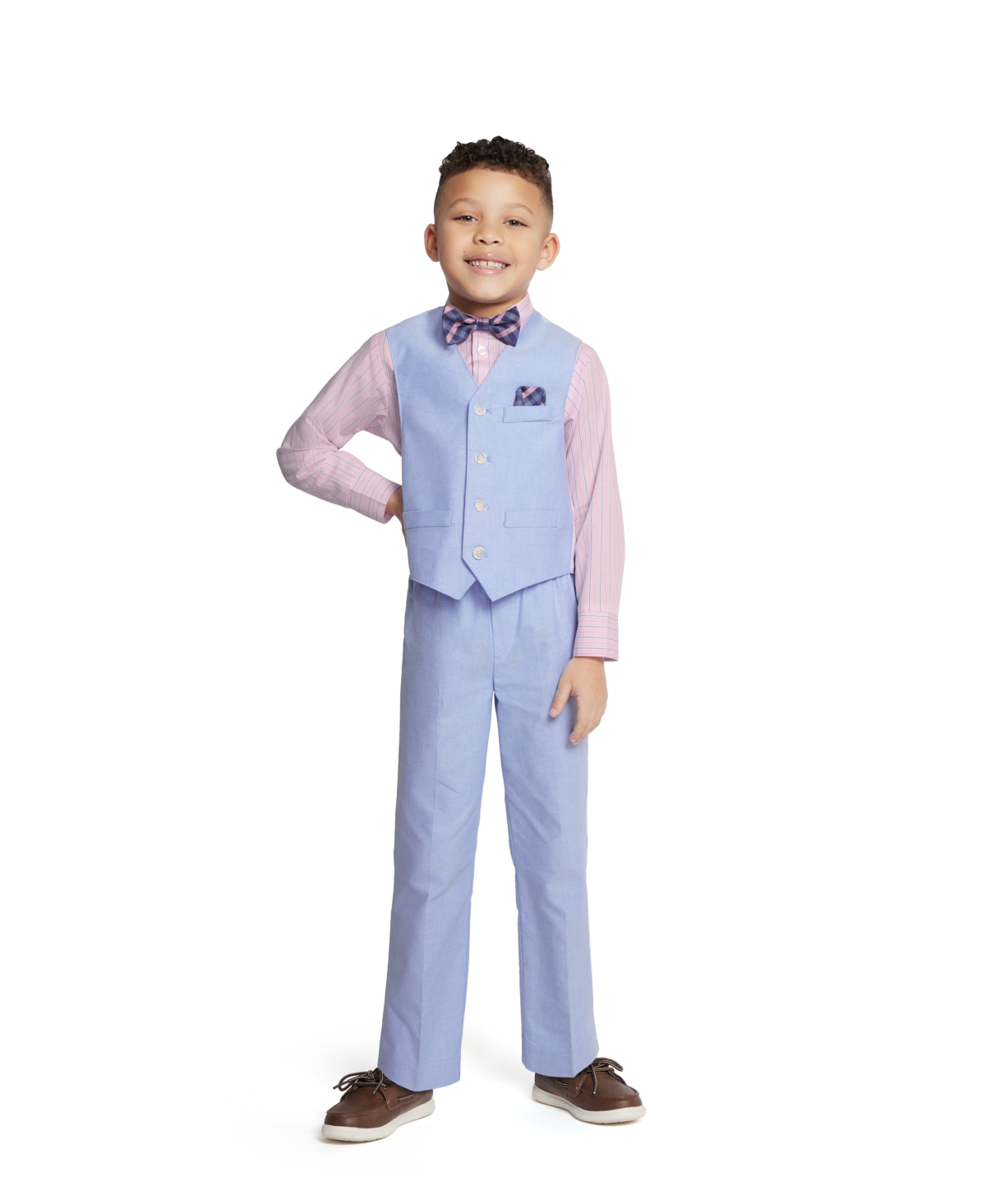 Nautica Little Boys Machine Washable Oxford Vest, Shirt, Pants, Bowtie and Pocket Square, 5 Piece Set